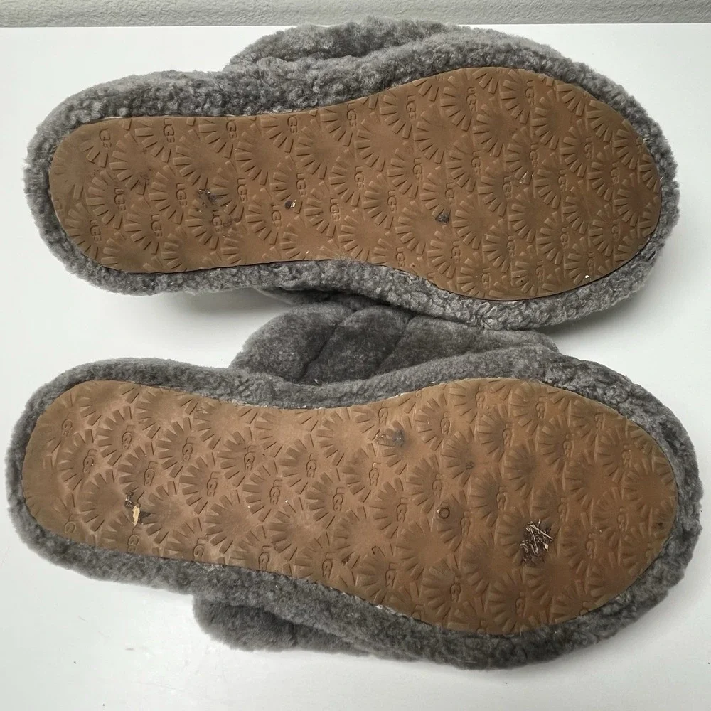UGG Big Kids Fluff Yeah Gray Slides Slippers Sz 4 EU 36 Cozy Girls Youth Women's
